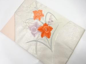 未使用品　洋花模様　刺繍　名古屋帯
